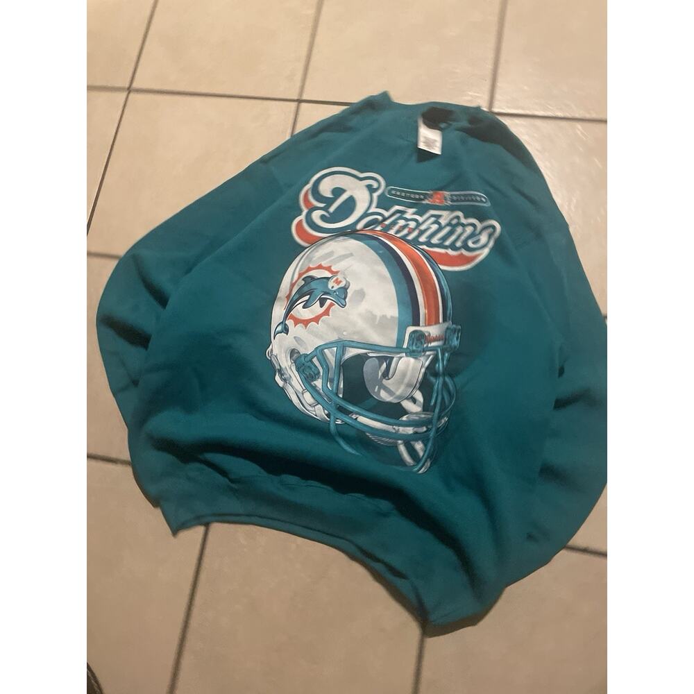 Vintage Miami Dolphins Crewneck Sweatshirt Helmet Mens Sz Large Teal Pro Player